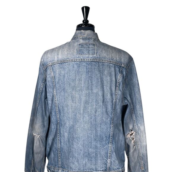 Levi's Denim Jacket Men's Blue Distressed Trucker Red Tab 100% Cotton Size Large - Picture 8 of 12